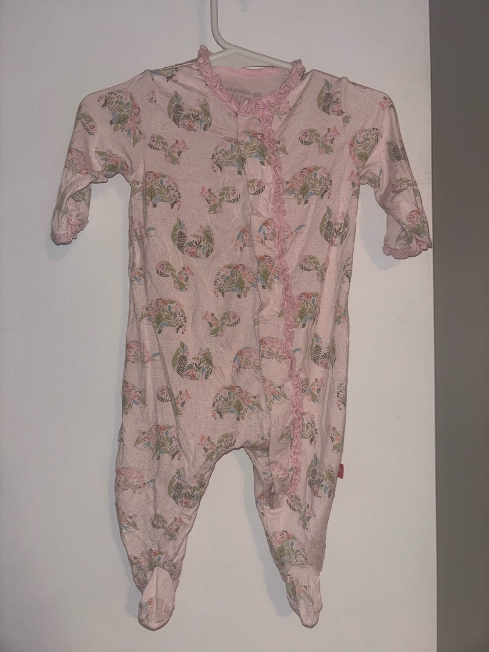Magnetic Me Pink Floral Ruffle Footed One-Piece